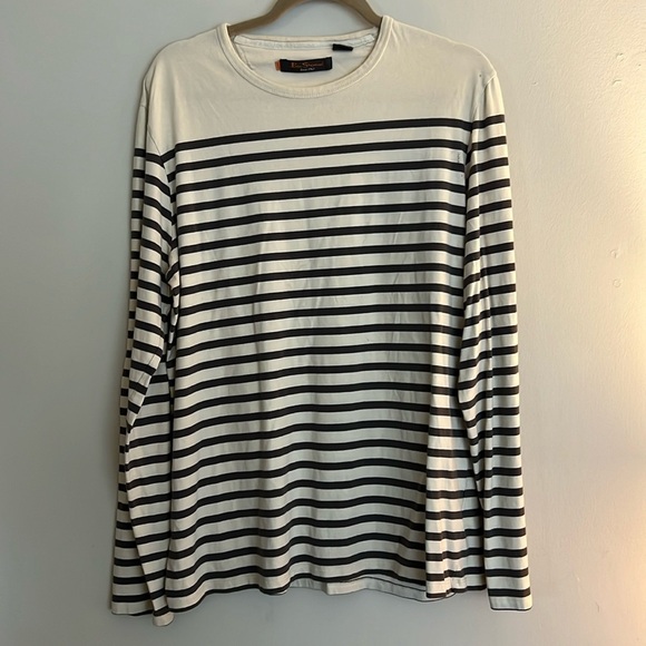 Ben Sherman Navy and Beige Striped Shirt - Picture 1 of 3